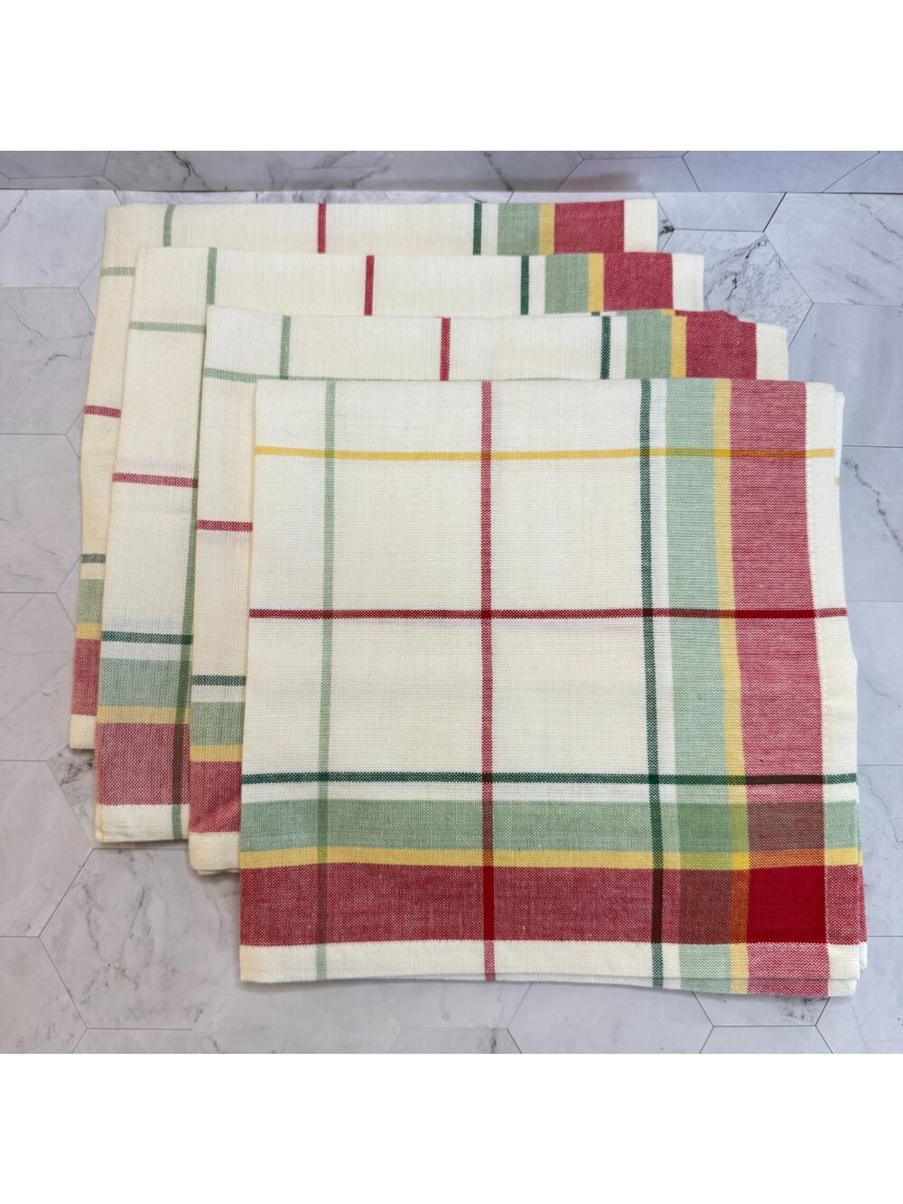 NWT Set of 4 Napkins 100% Cotton Xochi White Checker Madras Plaid Made in India